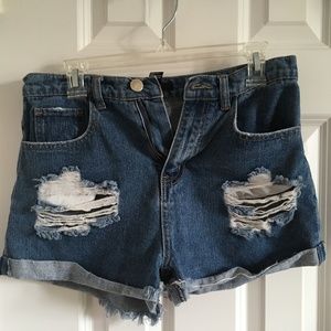 High Waisted Distressed Denim Shorts